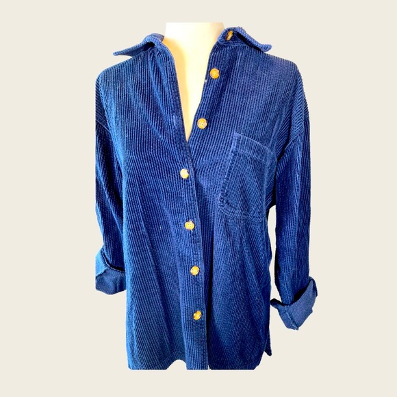 Blue Corduroy  Button Down Shirt//M//Vintage/Retro//J. G. Hook//Oversized - Picture 2 of 8